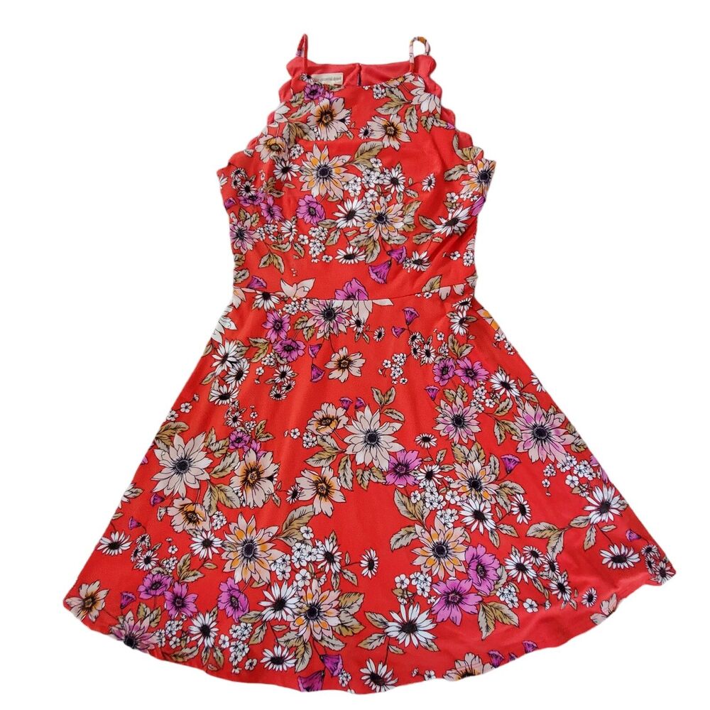 The General Good Taliyah Red‎ Floral Scallop Detail Knit Dress Women's Small